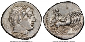C. Gargilius, Ogulnius, and M. Vergilius (ca. 86 BC). AR denarius (19mm, 5h). NGC Choice XF. Rome. Laureate head of Apollo right; thunderbolt below / ...
