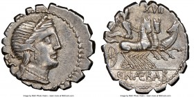 C. Naevius Balbus (79 BC). AR serratus denarius (19mm, 3h). NGC XF. Rome. Head of Venus right, wearing stephane, necklace and earring; S•C behind / C•...