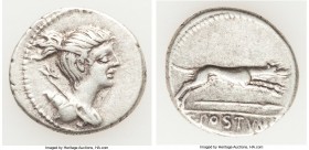 C. Postumius (ca. 74 BC). AR denarius (19mm, 3.74 gm, 5h). Choice VF. Rome. Draped bust of Diana right, bow and quiver over shoulder; dotted border / ...