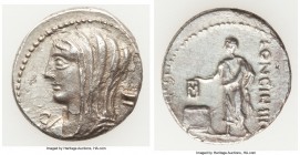 L. Cassius Longinus (63/60 BC). AR denarius (20mm, 3.60 gm, 5h). Choice VF. Rome. Draped bust of Vesta left, wearing veil of unusual style as flowing ...