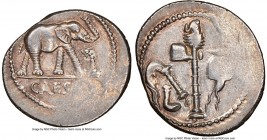 Julius Caesar, as Dictator (49-44 BC). AR denarius (19mm, 3.65 gm, 5h). NGC AU 3/5 - 5/5. Military mint traveling with Caesar in northern Italy, ca. 4...