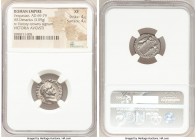 Vespasian (AD 69-79). AR denarius (17mm, 3.09 gm, 7h). NGC XF 4/5 - 4/5. Rome, AD 72-73. IMP CAES VESP AVG P M COS IIII, laureate head of Vespasian ri...