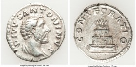 Divus Antoninus Pius (AD 138-161). AR denarius (18mm, 3.26 gm, 5h). Choice VF. Rome, AD 161. DIVVS ANTONINVS, bare head of Divus Antoninus Pius right ...