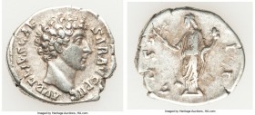 Marcus Aurelius, as Caesar (AD 161-180). AR denarius (19mm, 3.37 gm, 12h). VF. Rome, AD 145-147(?). AVRELIVS CAE-SAR AVG PII F, bare head of Marcus Au...