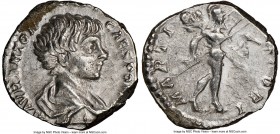 Caracalla, as Caesar (AD 198-217). AR denarius (17mm, 6h). NGC Choice XF. Rome, AD 196-198. M AVR ANTON CAES PONTIF, bare head, draped bust of Caracal...