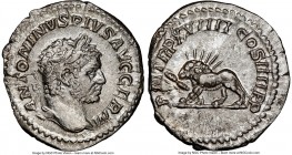 Caracalla, as Augustus (AD 198-217). AR denarius (20mm, 2.92 gm, h). NGC Choice AU 5/5 - 3/5. Rome, AD 216. ANTONINVS PIVS AVG GERM, laureate head of ...