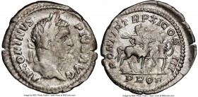Caracalla, as Augustus (AD 198-217). AR denarius (21mm, 12h). NGC VF, scratch. Rome, AD 208. ANTONINVS-PIVS AVG, laureate head of Caracalla right / PO...