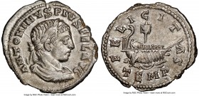 Elagabalus (AD 218-222). AR denarius (20mm, 3.38 gm, 5h). NGC Choice AU S 5/5 - 5/5. Antioch. ANTONINVS PIVS FEL AVG, laureate, draped and cuirassed b...