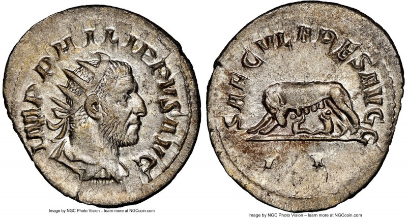 Philip I (AD 244-249). AR antoninianus (24mm, 4.51 gm, 6h). NGC MS 5/5 - 4/5. Ro...