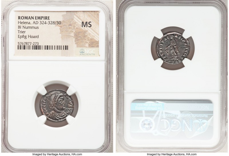 Helena (AD 324-328/30). AE3 or BI nummus (18mm, 6h). NGC MS. Trier, 1st officina...