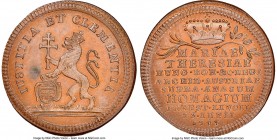 Maria Theresa bronze "Homage to Upper Austria in Linz" Jeton 1743-Dated MS64 Brown NGC, Montenuovo-1731. IUSTITIA ET CLEMENTIA Crowned lion rampant le...