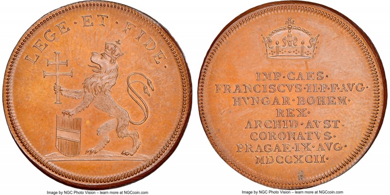 Frans II (I) bronze "Coronation" Jeton 1792-Dated MS66 Brown NGC, Montenuovo-227...