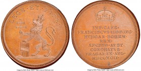 Frans II (I) bronze "Coronation" Jeton 1792-Dated MS66 Brown NGC, Montenuovo-2278. LEGE ET FIDE Crowned lion rampant left holding double cross and Aus...