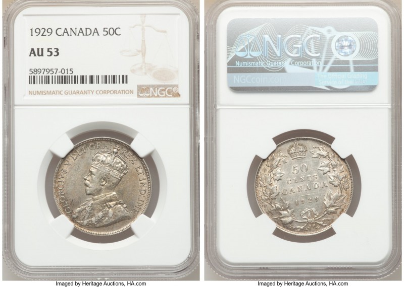 Pair of Certified Assorted 50 Cents NGC, 1) George V 50 Cents 1929 - AU53, Ottaw...