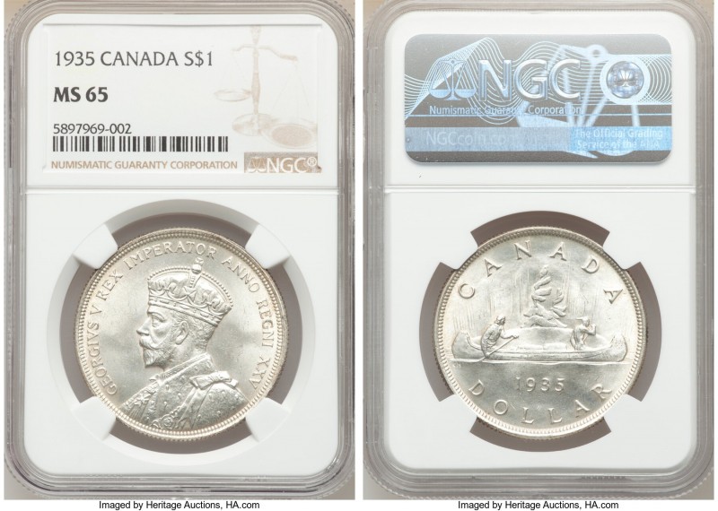 George V Dollar 1935 MS65 NGC, Royal Canadian mint, KM30. Muted luster. 

HID0...