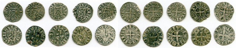 10-Piece Lot of Uncertified Assorted Deniers ND (12th-13th Century) VF, Lot incl...