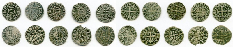 10-Piece Lot of Uncertified Assorted Deniers ND (12th-13th Century) VF, Lot incl...