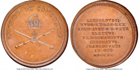 Frankfurt. Leopold II bronze "Coronation" Jeton 1790-Dated MS66 Brown NGC, Montenuovo-2209. 23mm. PIETATE ET CONCORDIA Crown over orb, crossed scepter...