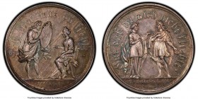 Saxony silver "Love" Medal ND (1725) MS64 PCGS, cf. Kahane-50 (variety in silver). By Christian Wermuth (unsigned). Female and male standing facing / ...