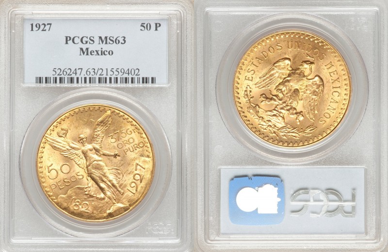 Estados Unidos gold 50 Pesos 1927 MS63 PCGS, Mexico City mint, KM481. AGW 1.2056...