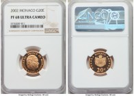 Rainier III gold Proof 20 Euro 2002-(a) PR68 Ultra Cameo NGC, Paris mint, KM177. Frosted devices, deep watery fields. AGW 0.1867 oz. 

HID0980124201...