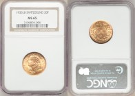 Confederation gold 20 Francs 1935-LB MS65 NGC, Bern mint, KM35.1. AGW 0.1867 oz. 

HID09801242017

© 2020 Heritage Auctions | All Rights Reserved