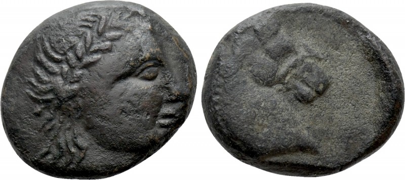 SKYTHIA. Tyra. Ae (Circa 310-300 BC). 

Obv: Head of Tyras right.
Rev: ΤΥΡΑ. ...
