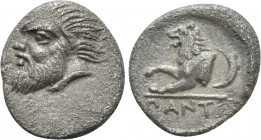 CIMMERIAN BOSPOROS. Pantikapaion. Obol (Circa 380-370 BC). 

Obv: Head of satyr left.
Rev: ΠΑNT. 
Forepart of lion left; crescent to right.

Ano...