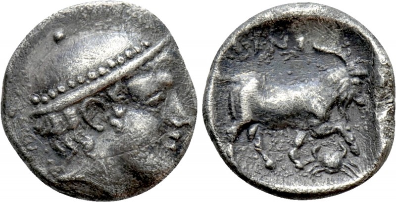 THRACE. Ainos. Diobol (Circa 408-406 BC). 

Obv: Head of Hermes right wearing ...