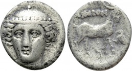 THRACE. Ainos. Tetrobol (Circa 402/1-361/0 BC). 

Obv: Head of Hermes facing slightly left, wearing petasos.
Rev: AINION. 
Goat standing right; to...