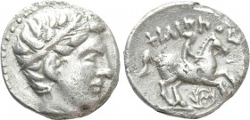 KINGS OF MACEDON. Philip II (359-336 BC). Hemidrachm. Amphipolis. 

Obv: Diademed head of Apollo right.
Rev: ΦΙΛΙΠΠΟΥ. 
Youth on horse rearing rig...