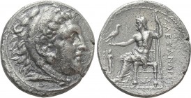KINGS OF MACEDON. Alexander III 'the Great' (336-323 BC). Tetradrachm. Kallatis. 

Obv: Head of Herakles right, wearing lion skin.
Rev: AΛΕΞΑΝΔΡΟΥ....