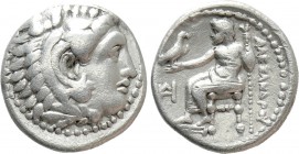 KINGS OF MACEDON. Alexander III 'the Great' (336-323 BC). Drachm. Miletos. 

Obv: Head of Herakles right, wearing lion skin.
Rev: AΛEΞANΔPOY. 
Zeu...