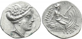 EUBOIA. Histiaia. Tetrobol (3rd-2nd centuries BC). 

Obv: Wreathed head of the Nymph Histiaia right.
Rev: IΣTIAIEΩN. 
Nymph seated right on stern ...