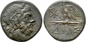 BITHYNIA. Dia. Ae (Circa 95-90 or 80-70 BC). Struck under Mithradates VI Eupator. 

Obv: Laureate head of Zeus right.
Rev: ΔΙΑΣ. 
Eagle, with head...