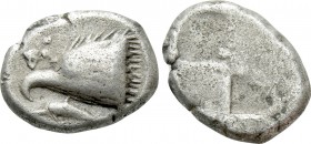 PAPHLAGONIA. Sinope. Drachm (Circa 490-425 BC). 

Obv: Head of sea-eagle left, with 'talon'; below, dolphin left.
Rev: Quadripartite stippled incus...