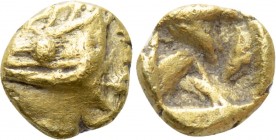 MYSIA. Kyzikos. EL 1/48 Stater (Circa 600-550 BC). 

Obv: Head of tunny left.
Rev: Incuse square.

Nomisma VII 3; SNG BN -; Boston MFA -; SNG von...