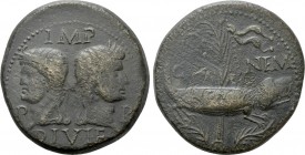 GAUL. Nemausus. Augustus with Agrippa (27 BC-14 AD). As. 

Obv: IMP / P - P / DIVI F. 
Heads of Agrippa, wearing combined rostral crown and laurel ...