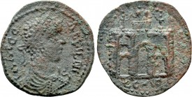 MYSIA. Parium. Gallienus (253-268). Ae. 

Obv: [...] P C GALLIENVS. 
Laureate, draped and cuirassed bust right.
Rev: C G H I P. 
Triumphal arch s...
