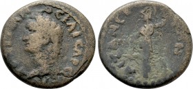 PHRYGIA. Aezanis. Domitian (81-96). Ae. 

Obv: ΔOMITIANOC KAICAP CЄBAC. 
Laureate head left.
Rev: AIZANЄITωN. 
Athena standing left, holding pate...