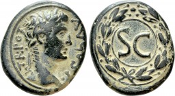SELEUCIS & PIERIA. Antioch. Augustus (27 BC-14 AD). Ae. Dated RY 27 (5/4 BC). 

Obv: AVGVST TR POT. 
Laureate head right.
Rev: SC. 
SC within wre...