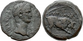 EGYPT. Alexandria. Claudius (41-54). Ae Diobol. 

Obv: ΤΙΒ ΚΛΑV ΚΑΙ ϹƐΒΑϹ ΓƐΡΜA. 
Laureate head right; star in front.
Rev: ΑVΤΟΚΡΑ / L[B, Γ, Δ or ...