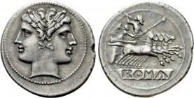 ANONYMOUS. Didrachm or Quadrigatus (Circa 225-214 BC). Rome. 

Obv: Laureate head of Janus, with curved truncation.
Rev: Jupiter, holding sceptre a...