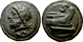 ANONYMOUS (Circa 225-217). Aes Grave Semis. Rome.

Obv: Laureate head of Saturn left; S (mark of value) horizontal below; all on raised disk.
Rev: ...
