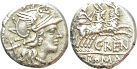 C. RENIUS. Denarius (138 BC). Rome. 

Obv: Helmeted head of Roma right, X (mark of value) to left.
Rev: C RENI / ROMA. 
Juno, holding whip, reins ...