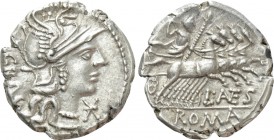 L. ANTESTIUS GRAGULUS. Denarius (136 BC). Rome. 

Obv: GRAG. 
Helmeted head of Roma right; mark of value to lower right.
Rev: L ANTES / ROMA. 
Ju...