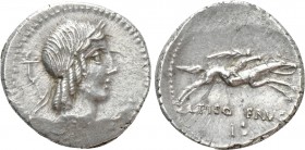 L. CALPURNIUS PISO FRUGI. Denarius (90 BC). Rome. 

Obv: Laureate head of Apollo right; cornucopia behind.
Rev: L PISO FRVGI. 
Warrior, holding re...