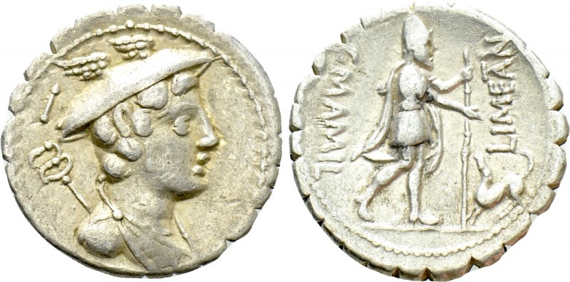 C. MAMILIUS LIMETANUS. Serrate Denarius (82 BC). Rome. 

Obv: Draped bust of M...