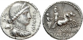 L. FARSULEIUS MENSOR. Denarius (76 BC). Rome. 

Obv: MENSOR / S C. 
Diademed and draped bust of Libertas right; pileus to left.
Rev: L FARSVLEI. ...