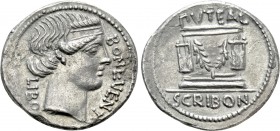 L. SCRIBONIUS LIBO. Denarius (62 BC). Rome. 

Obv: BON EVENT / LIBO. 
Diademed head of Bonus Eventus right.
Rev: PVTEAL / SCRIBON. 
Puteal Scribo...